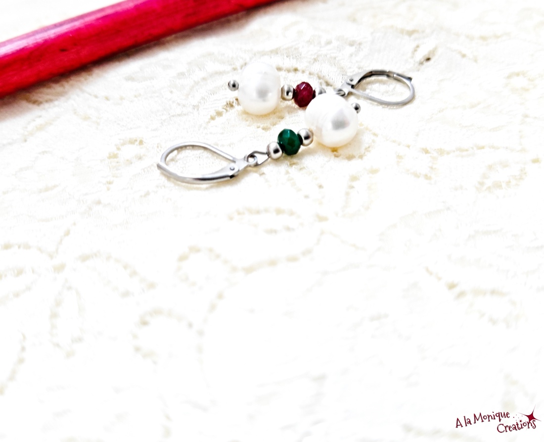 Cercei de Craciun cu perle si jad - bijuterii - cercei - cercei lungi - Artynos.ro