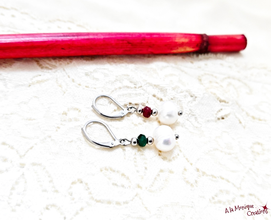 Cercei de Craciun cu perle si jad - bijuterii - cercei - cercei lungi - Artynos.ro