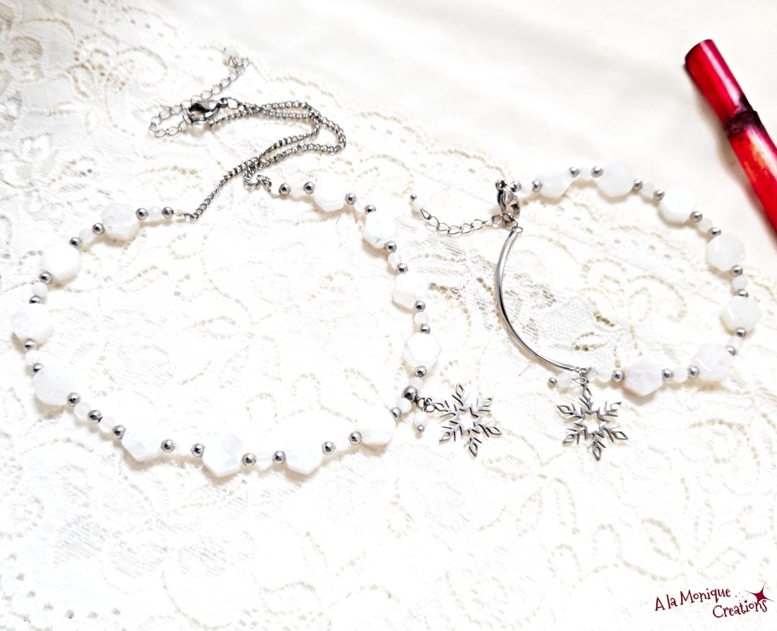 Bratara cu jad piatra lunii si fulg de zapada - bijuterii - brățări - brățări din pietre semiprețioase - Artynos.ro