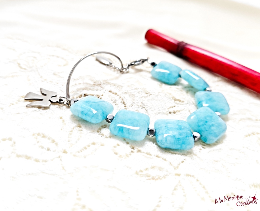 Bratara cu angelit si ingeras - bijuterii - brățări - brățări din pietre semiprețioase - Artynos.ro