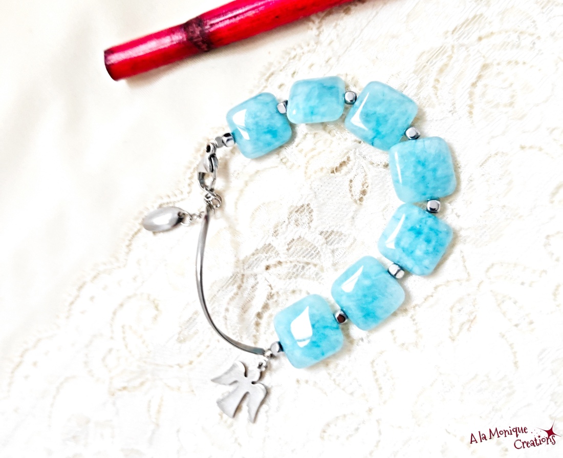 Bratara cu angelit si ingeras - bijuterii - brățări - brățări din pietre semiprețioase - Artynos.ro