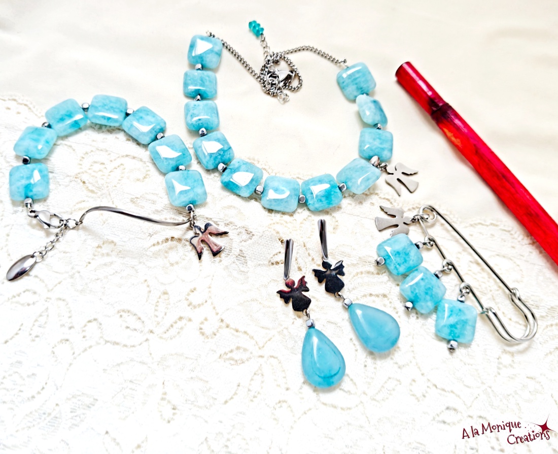 Bratara cu angelit si ingeras - bijuterii - brățări - brățări din pietre semiprețioase - Artynos.ro