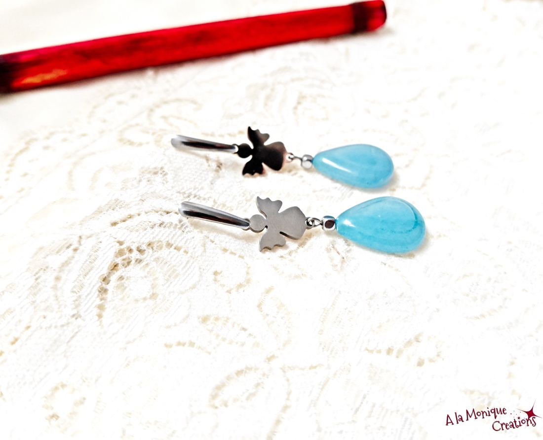 Cercei cu angelit si ingeras - bijuterii - cercei - cercei lungi - Artynos.ro