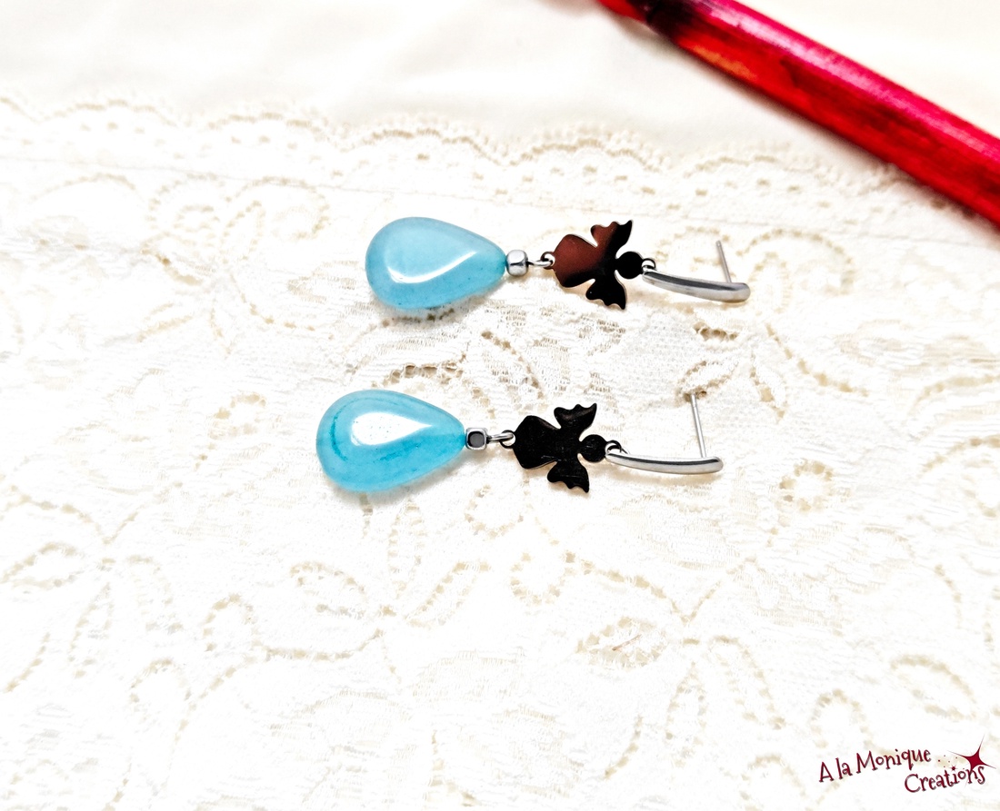 Cercei cu angelit si ingeras - bijuterii - cercei - cercei lungi - Artynos.ro