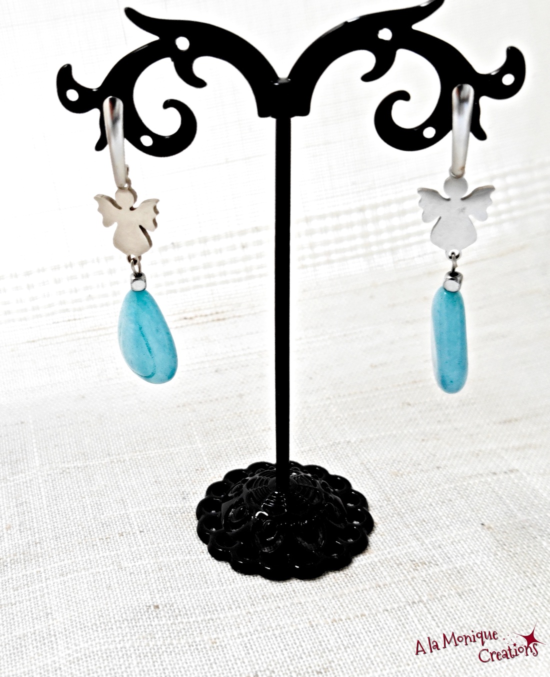 Cercei cu angelit si ingeras - bijuterii - cercei - cercei lungi - Artynos.ro