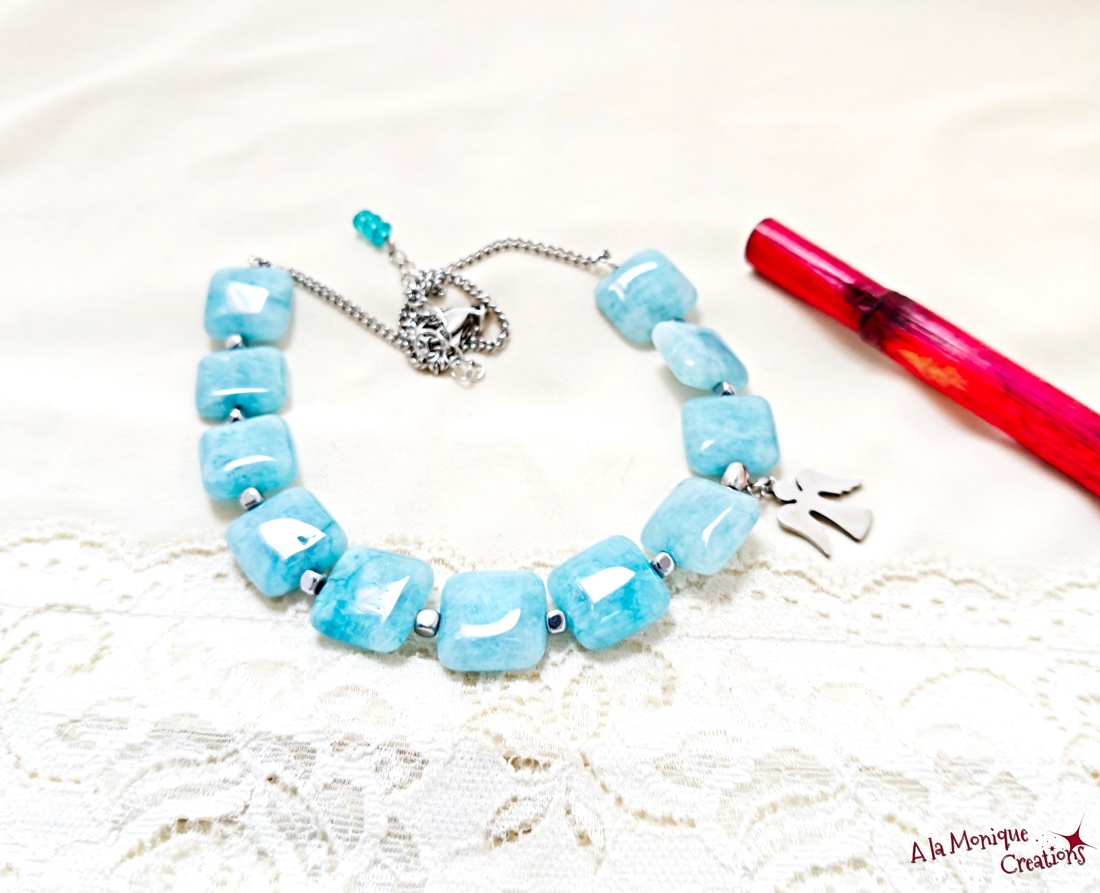 Colier cu angelit si ingeras - bijuterii - coliere - coliere din pietre semiprețioase - Artynos.ro