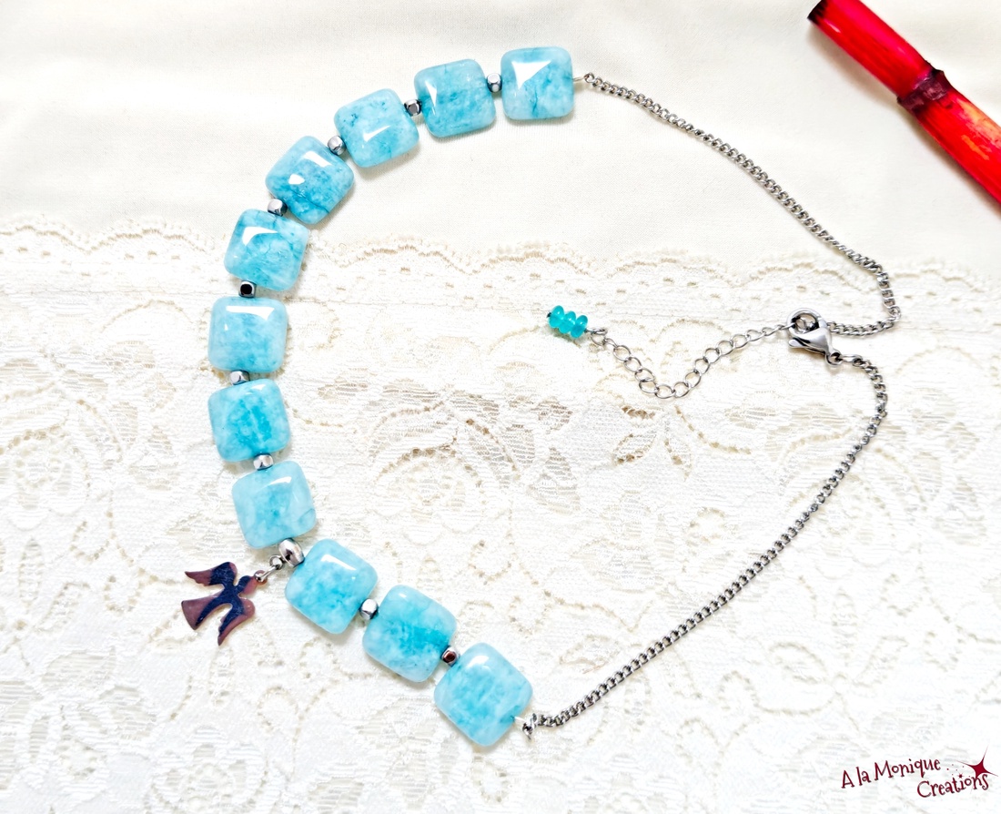 Colier cu angelit si ingeras - bijuterii - coliere - coliere din pietre semiprețioase - Artynos.ro