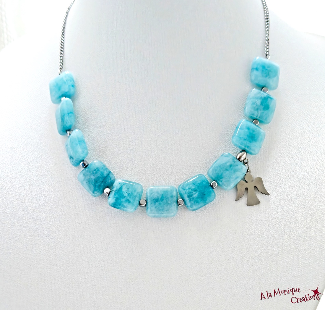 Colier cu angelit si ingeras - bijuterii - coliere - coliere din pietre semiprețioase - Artynos.ro