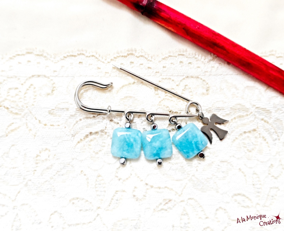 Brosa cu angelit si ingeras - bijuterii - broșe - Artynos.ro