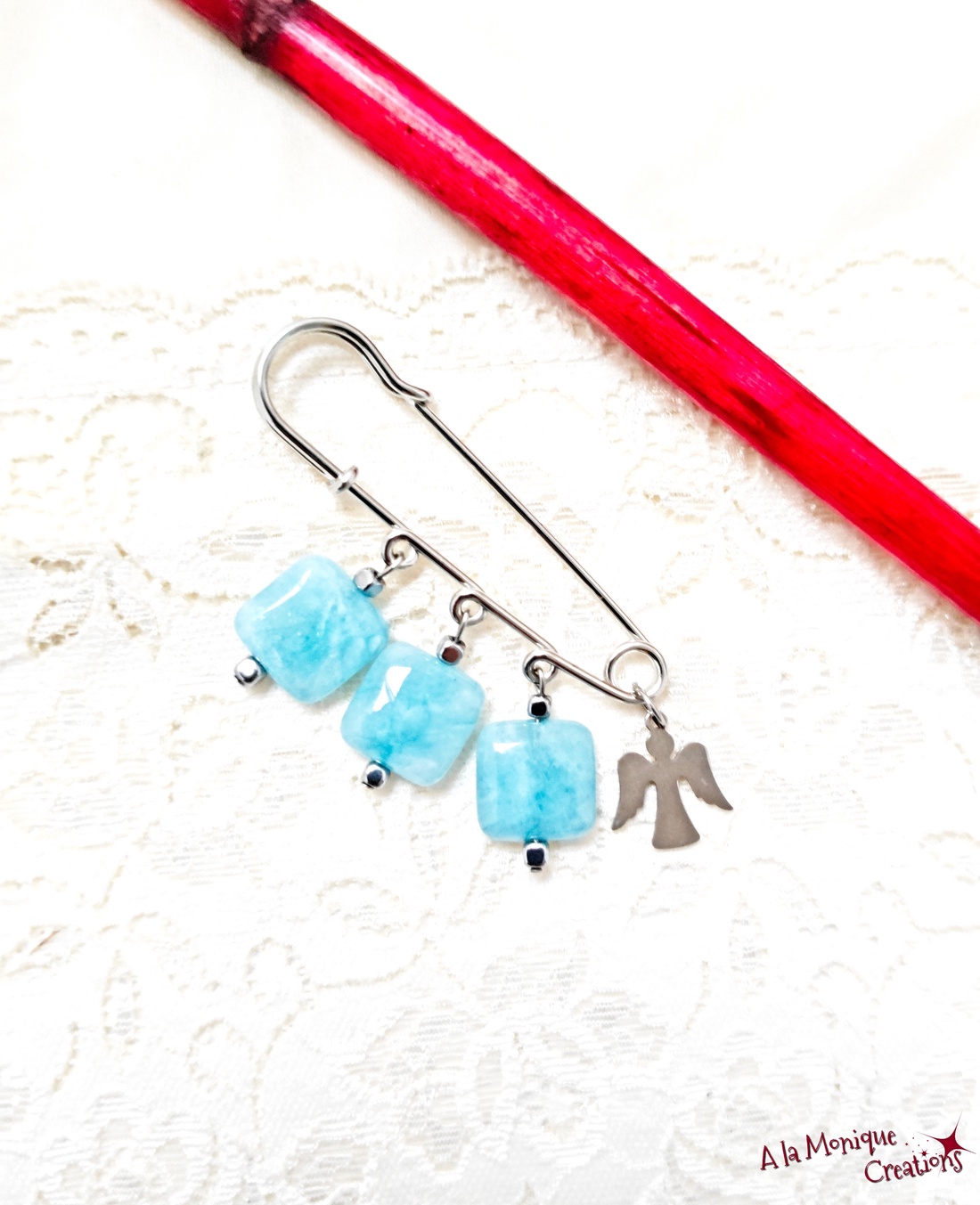 Brosa cu angelit si ingeras - bijuterii - broșe - Artynos.ro