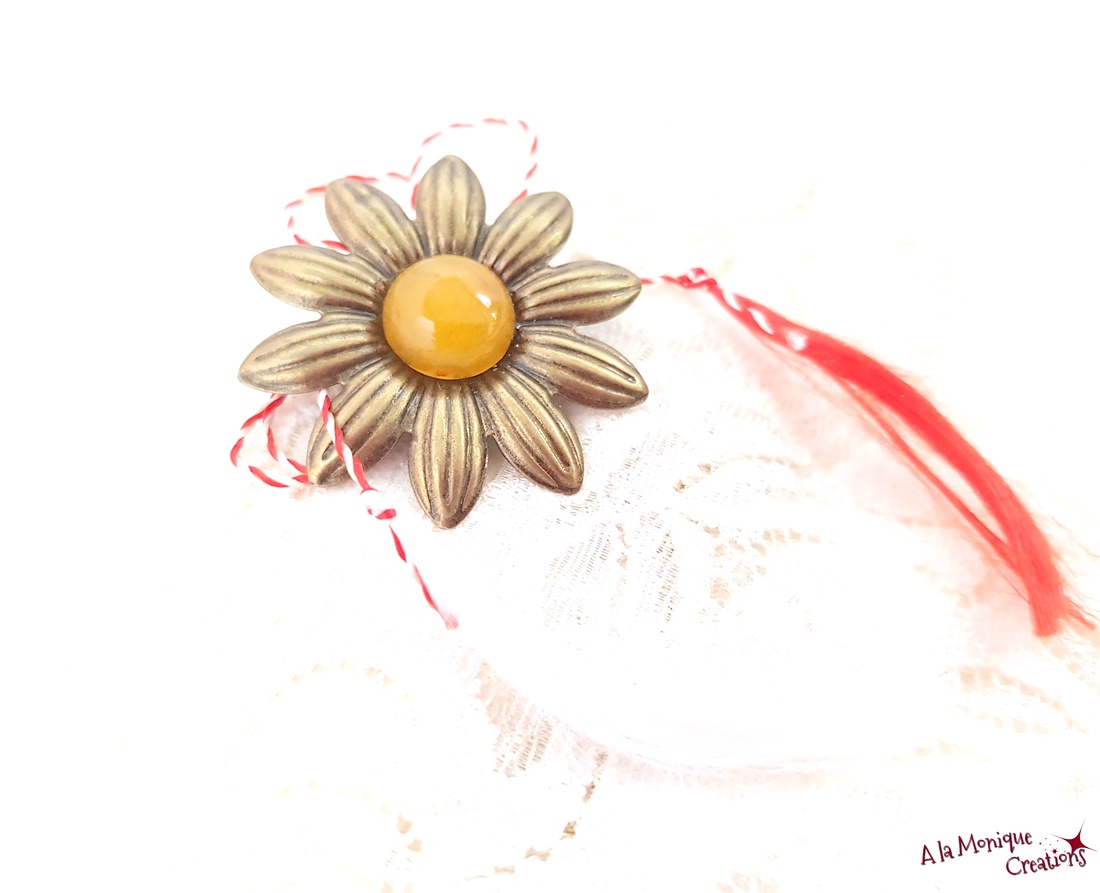 Brosa cu floare de agat galben - bijuterii - mărțișor - Artynos.ro