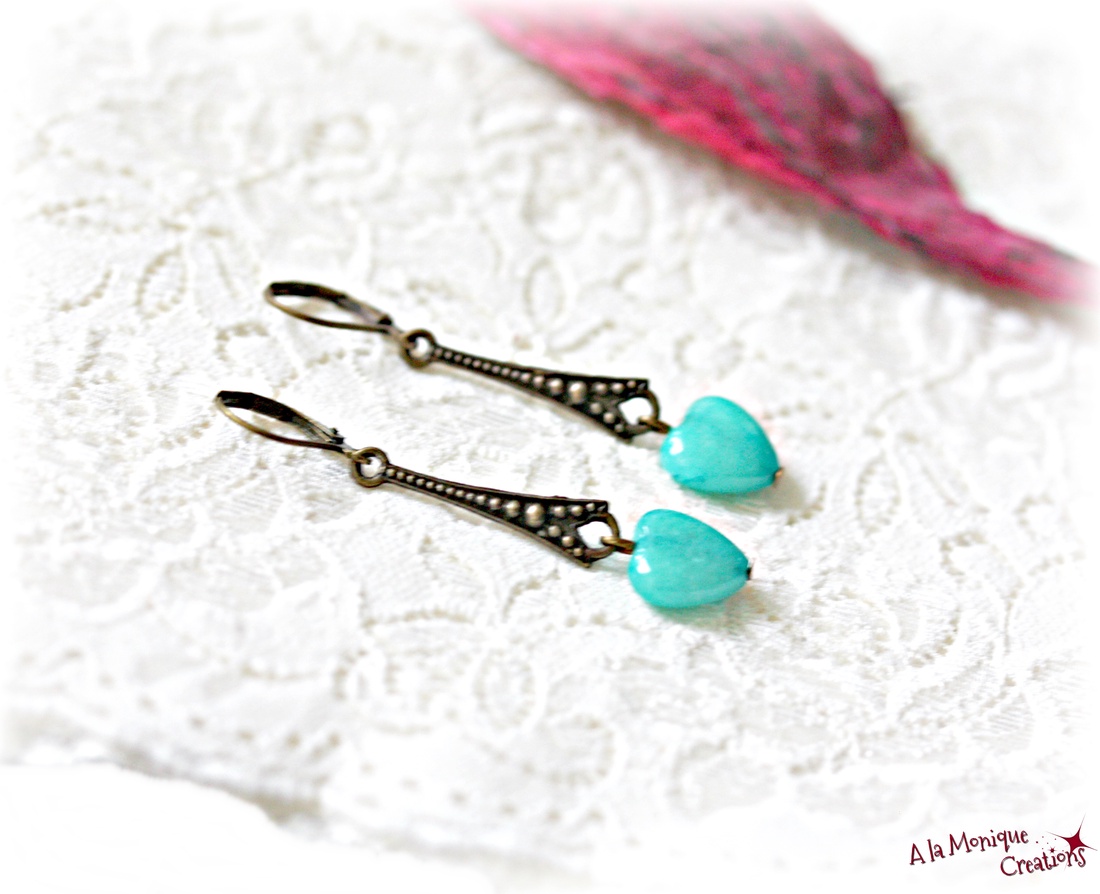 Cercei cu inima verde - bijuterii - cercei - cercei din pietre semiprețioase - Artynos.ro