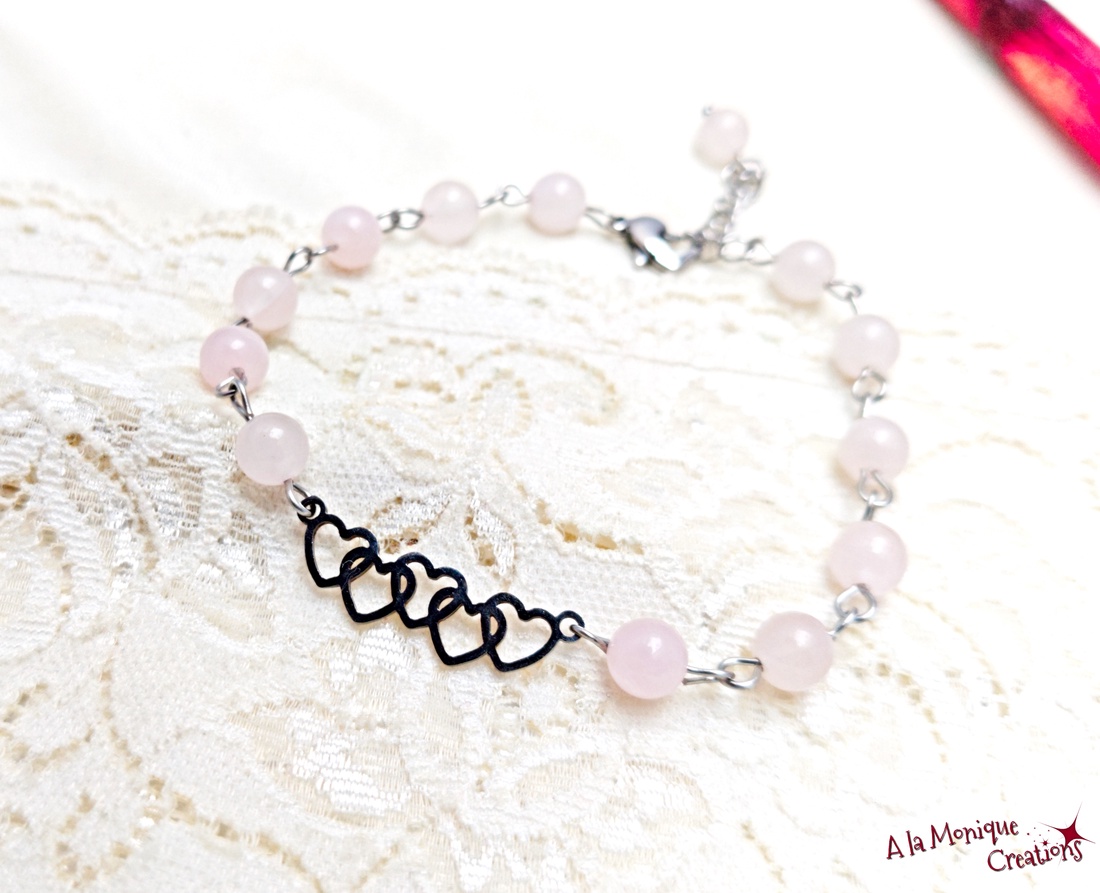 Bratara cu inimioare si cuart - bijuterii - brățări - brățări din pietre semiprețioase - Artynos.ro