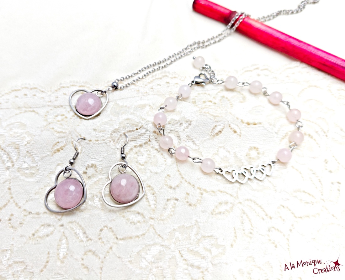 Bratara cu inimioare si cuart - bijuterii - brățări - brățări din pietre semiprețioase - Artynos.ro