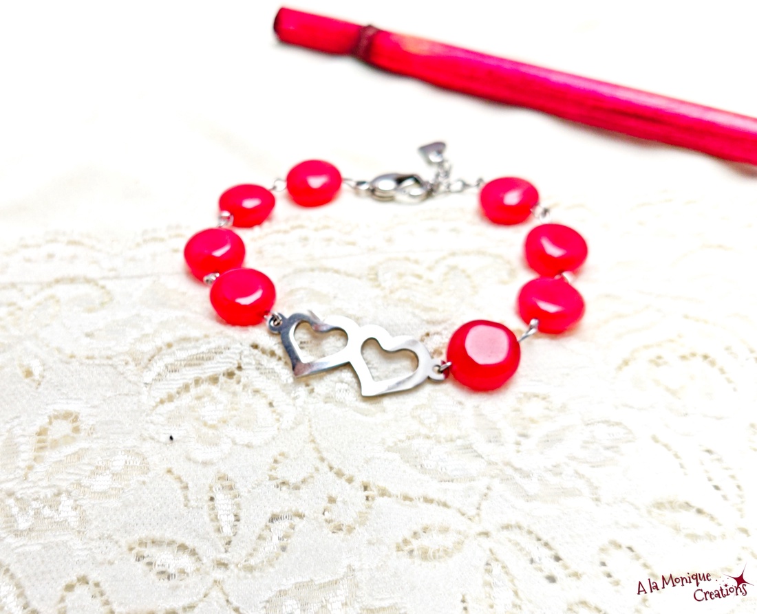Bratara cu inimi si jad rosu - bijuterii - brățări - brățări din pietre semiprețioase - Artynos.ro