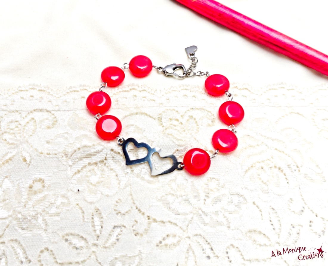 Bratara cu inimi si jad rosu - bijuterii - brățări - brățări din pietre semiprețioase - Artynos.ro
