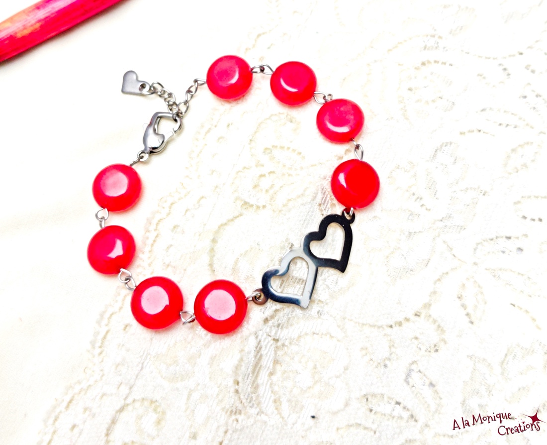 Bratara cu inimi si jad rosu - bijuterii - brățări - brățări din pietre semiprețioase - Artynos.ro