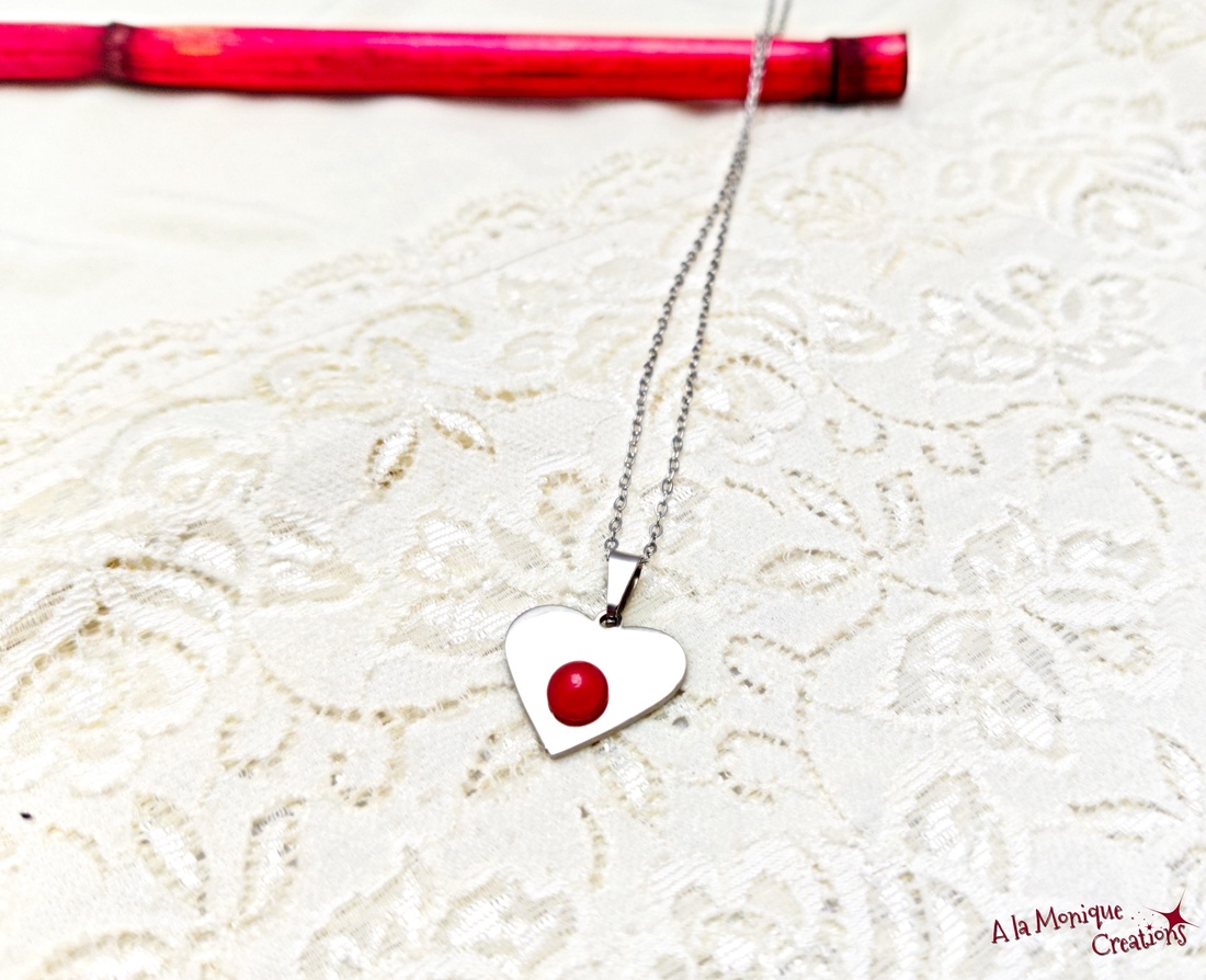 Colier cu inima de jad rosu - bijuterii - coliere - pandative - Artynos.ro