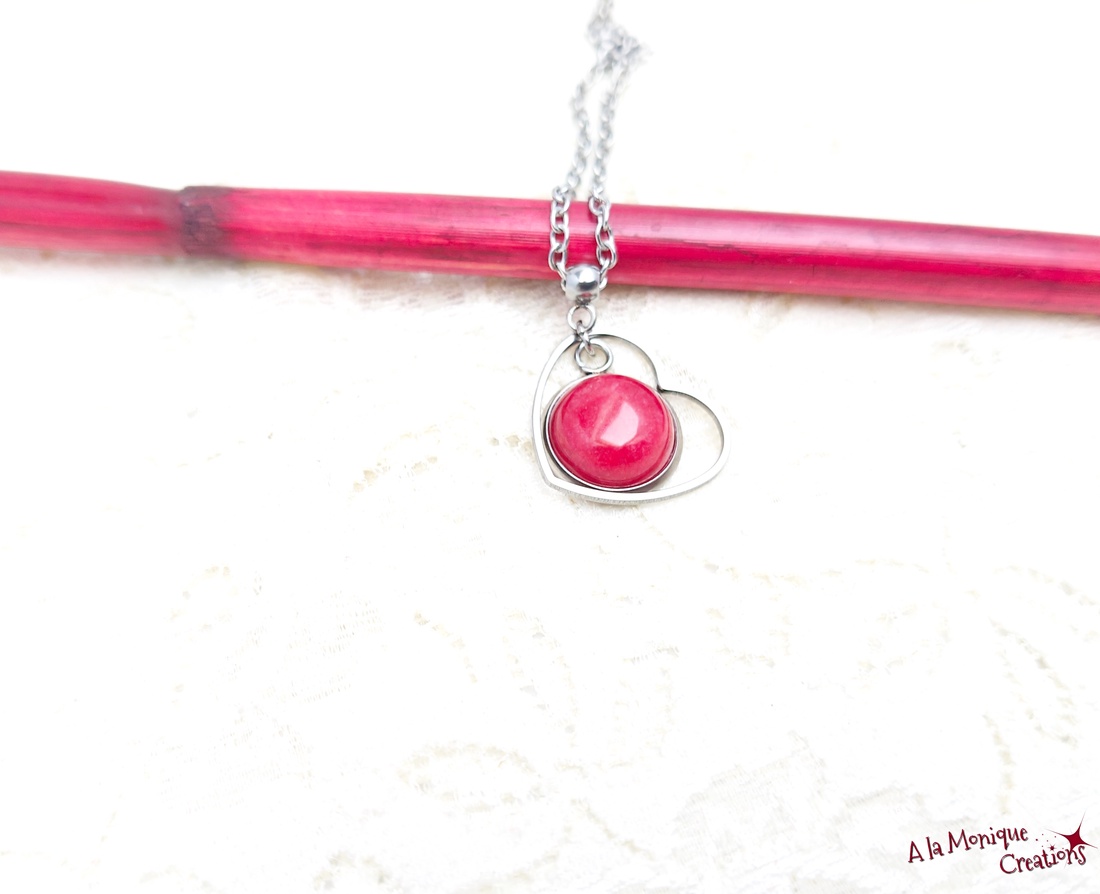 Colier cu inimioara si jad rosu - bijuterii - coliere - pandative - Artynos.ro