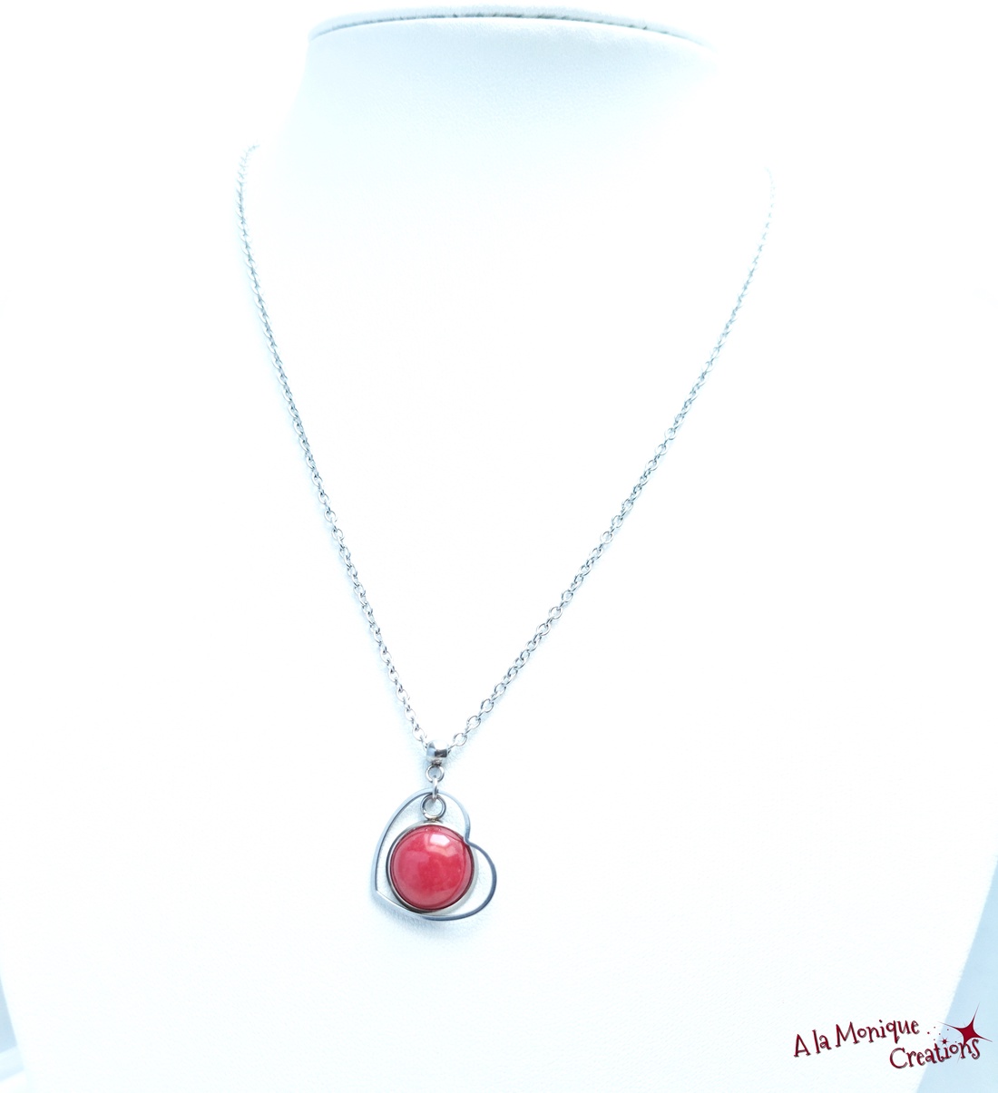 Colier cu inimioara si jad rosu - bijuterii - coliere - pandative - Artynos.ro