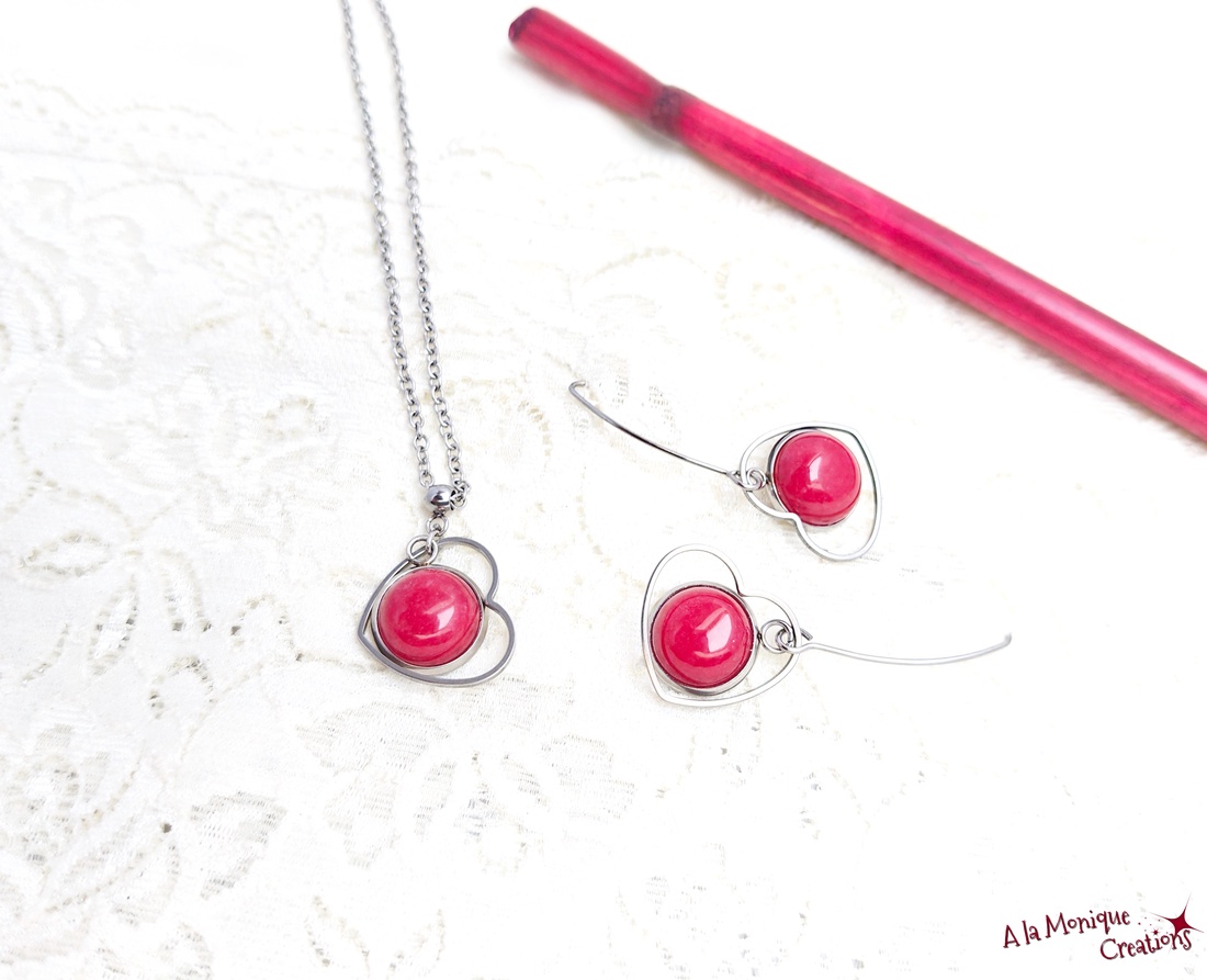 Colier cu inimioara si jad rosu - bijuterii - coliere - pandative - Artynos.ro