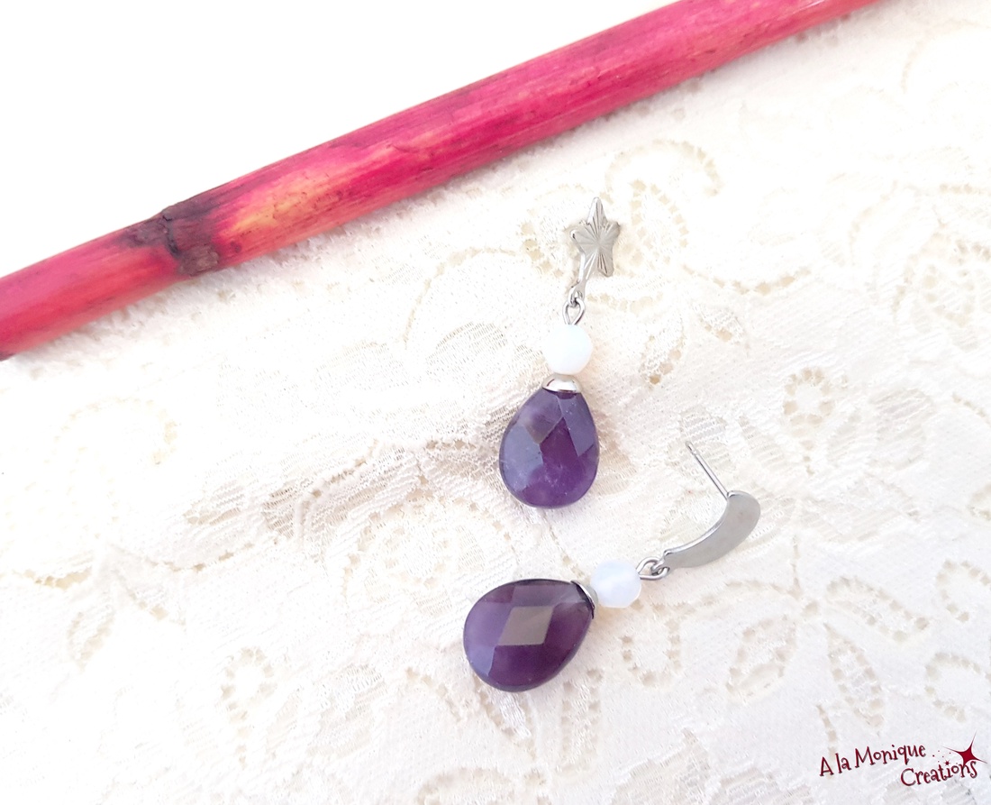 Cercei cu ametist opalit luna si steluta - bijuterii - cercei - cercei din pietre semiprețioase - Artynos.ro
