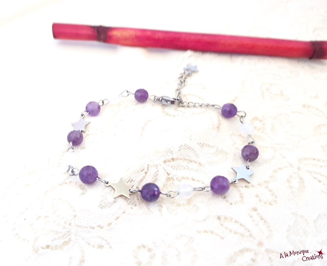 Bratara cu ametist opalit si stelute - bijuterii - brățări - brățări din pietre semiprețioase - Artynos.ro