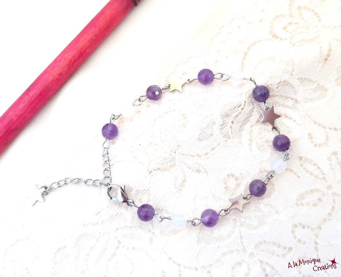 Bratara cu ametist opalit si stelute - bijuterii - brățări - brățări din pietre semiprețioase - Artynos.ro