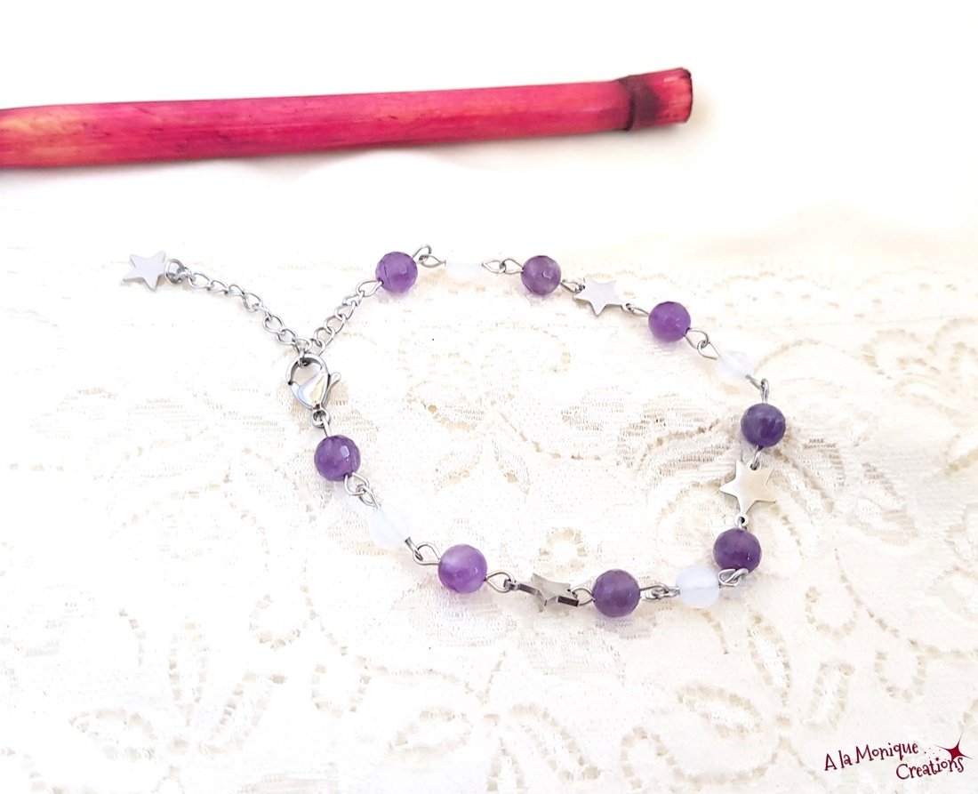 Bratara cu ametist opalit si stelute - bijuterii - brățări - brățări din pietre semiprețioase - Artynos.ro