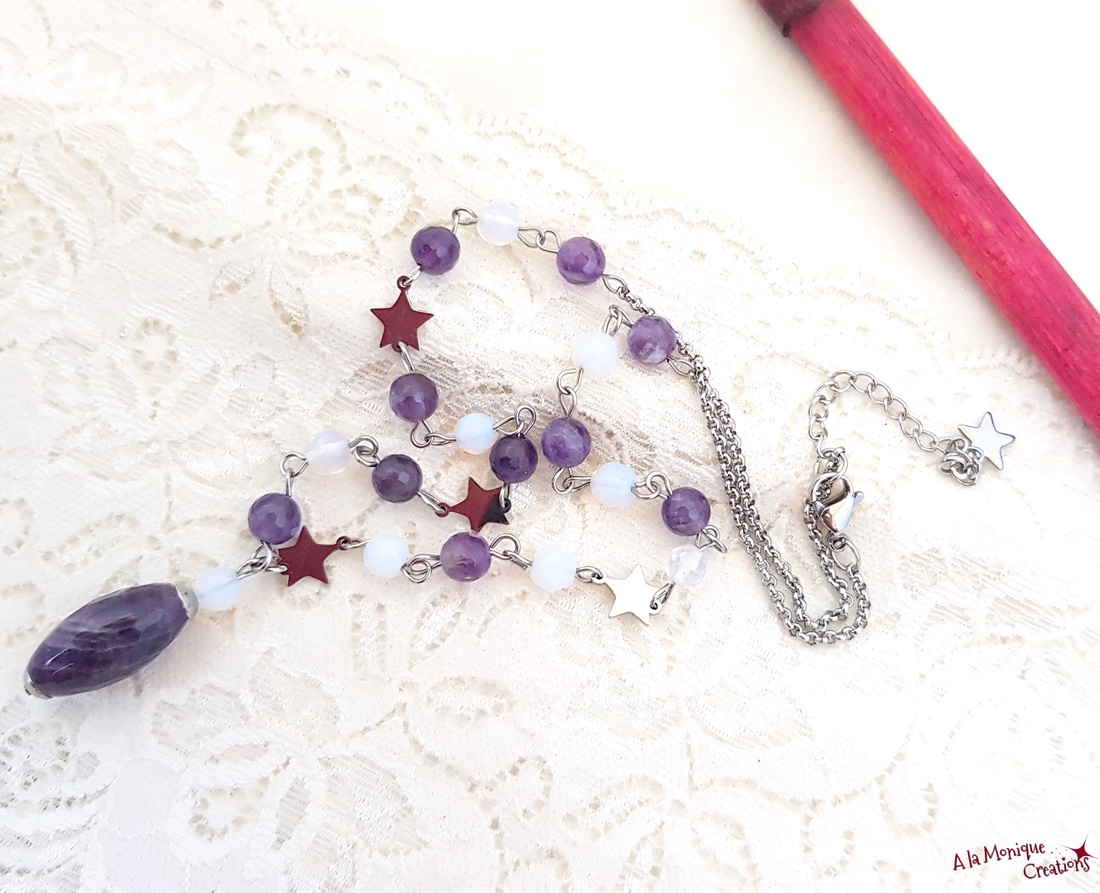 Colier cu ametist opalit si stelute - bijuterii - coliere - coliere din pietre semiprețioase - Artynos.ro