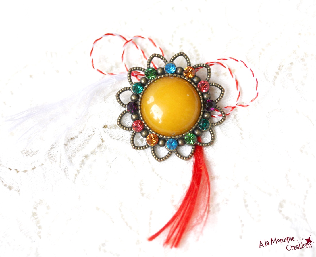 Brosa cu agat galben si cristale multicolore - bijuterii - mărțișor - Artynos.ro