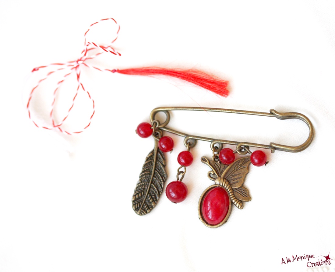 Brosa cu fluture si jad rosu - bijuterii - mărțișor - Artynos.ro