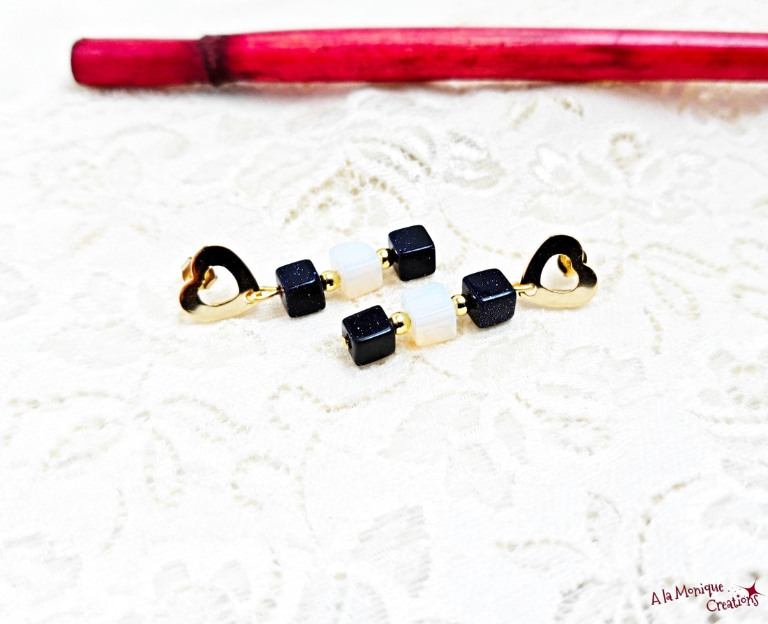 Cercei cu piatra soarelui opalit si inimioara - bijuterii - cercei - cercei din pietre semiprețioase - Artynos.ro