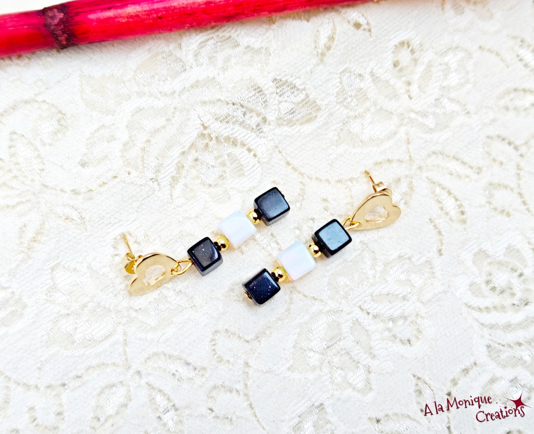 Cercei cu piatra soarelui opalit si inimioara - bijuterii - cercei - cercei din pietre semiprețioase - Artynos.ro