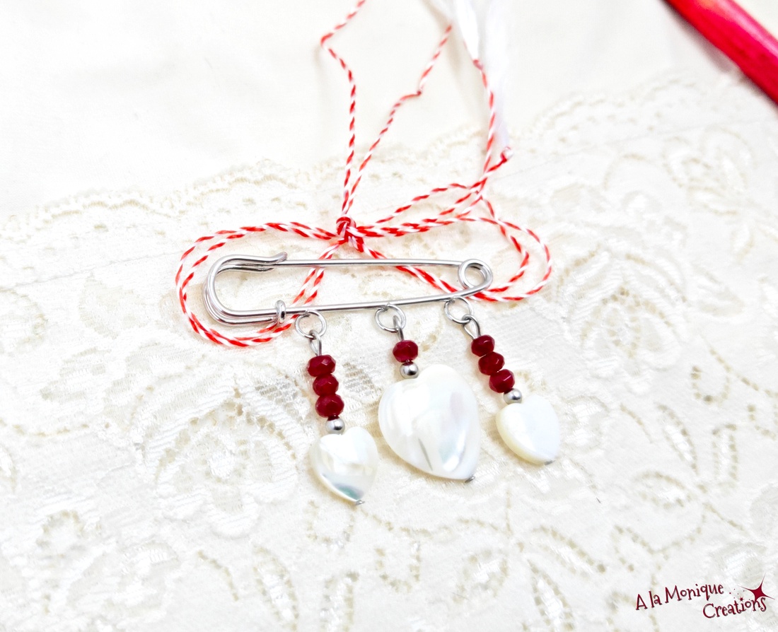 Brosa cu inimi de sidef si jad grena - bijuterii - broșe - Artynos.ro