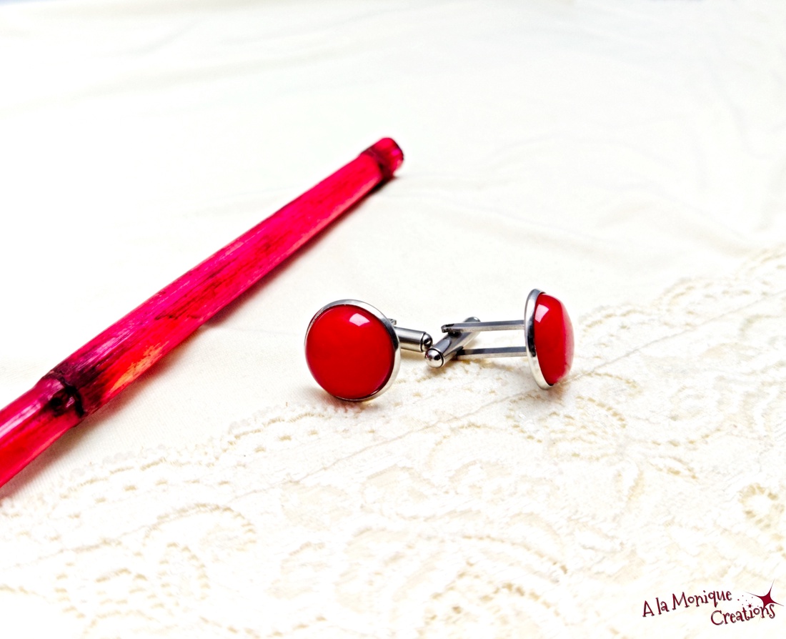Butoni cu jad rosu - bijuterii - butoni de manșetă - Artynos.ro