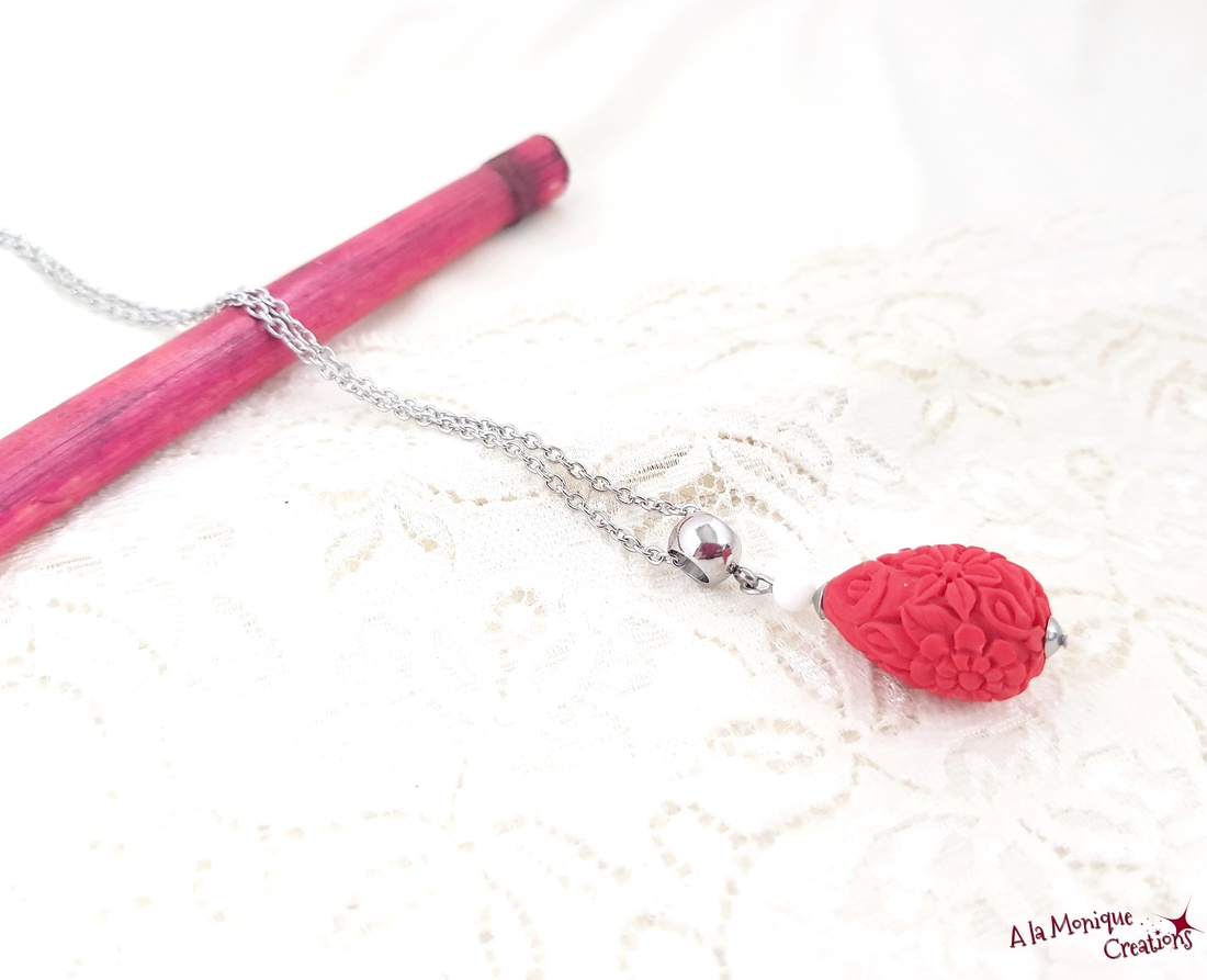 Colier cu cinabru si jad alb - bijuterii - mărțișor - Artynos.ro