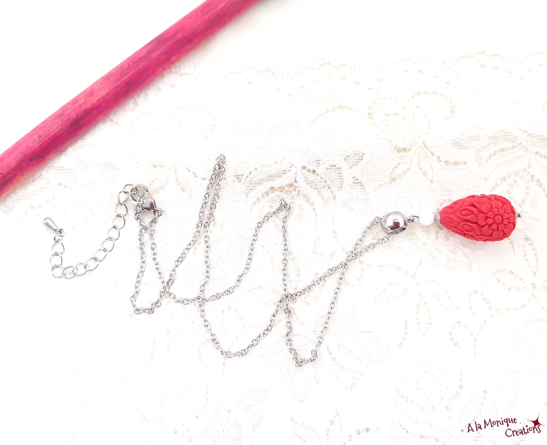 Colier cu cinabru si jad alb - bijuterii - mărțișor - Artynos.ro