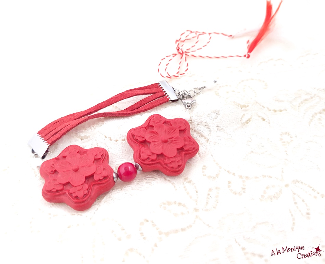 Bratara cu cinabru si jad alb - bijuterii - mărțișor - Artynos.ro