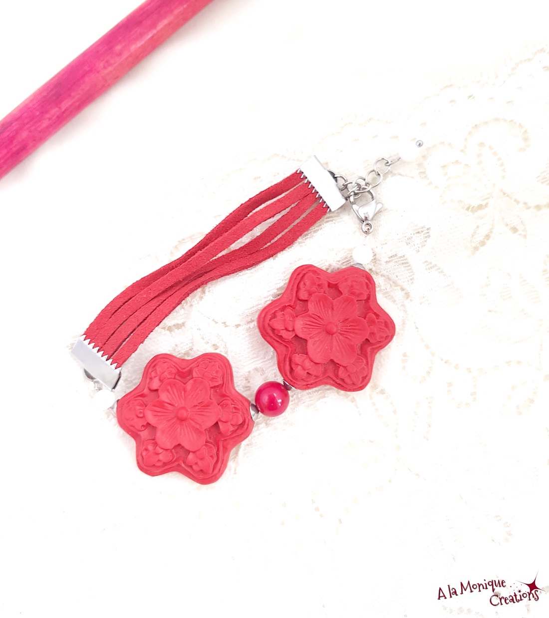 Bratara cu cinabru si jad alb - bijuterii - mărțișor - Artynos.ro