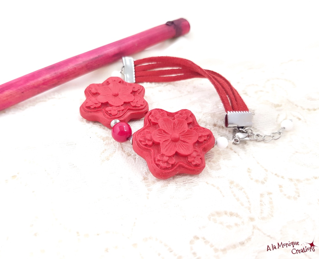 Bratara cu cinabru si jad alb - bijuterii - mărțișor - Artynos.ro