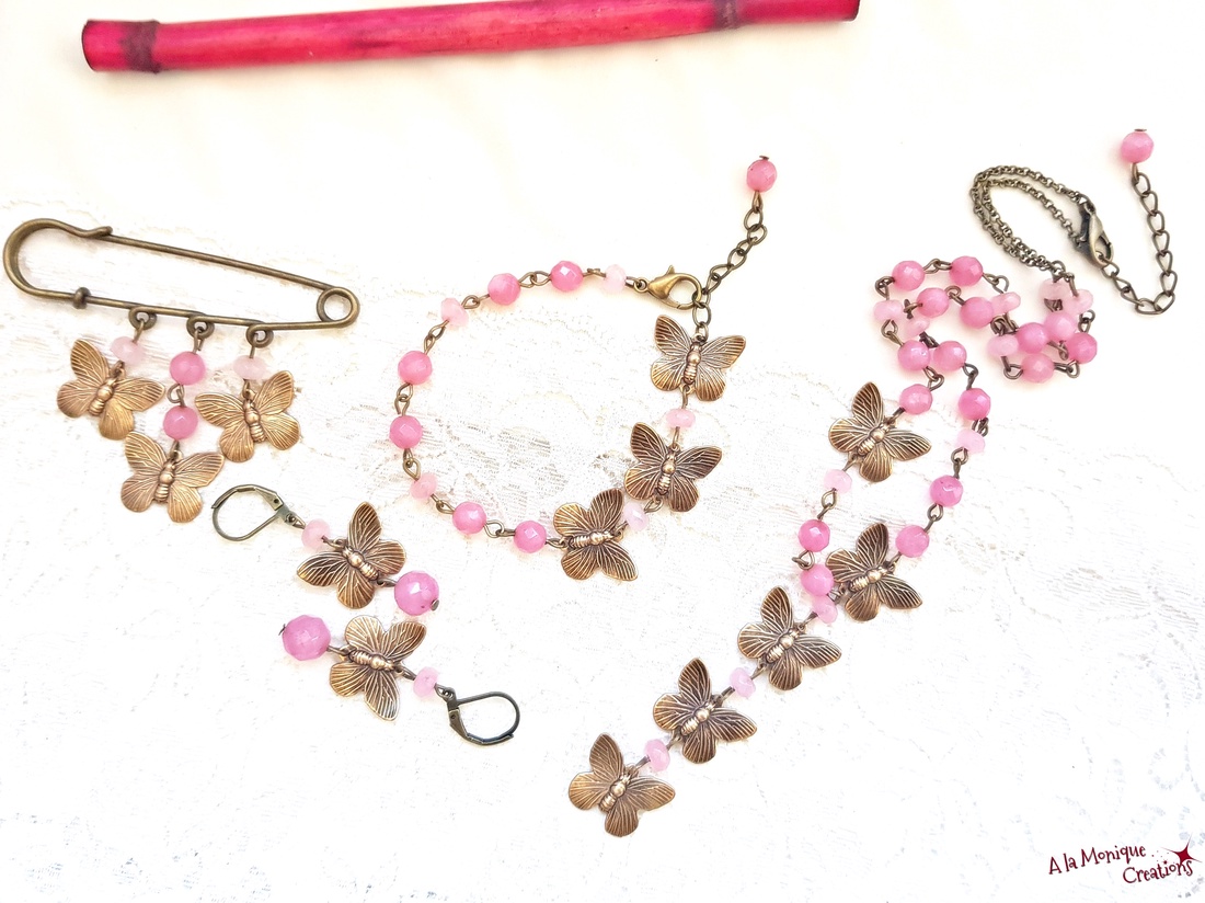 Cercei cu fluturasi si agate roz - bijuterii - cercei - cercei din pietre semiprețioase - Artynos.ro
