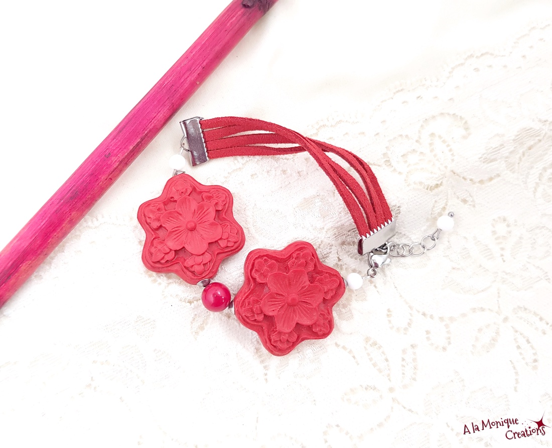 Bratara cu cinabru si jad alb - bijuterii - brățări - brățări din pietre semiprețioase - Artynos.ro