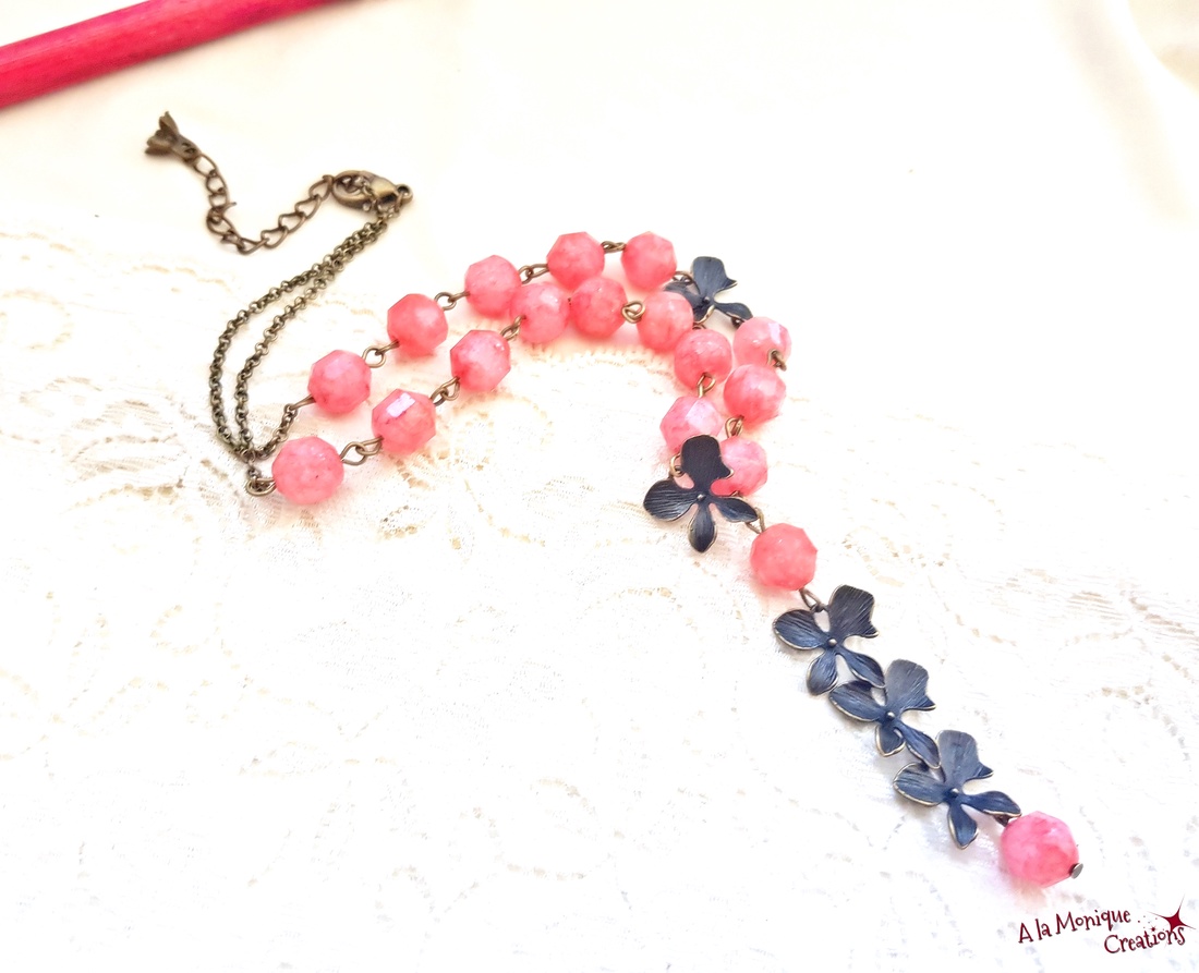 Colier cu flori si rodocrozit - bijuterii - coliere - coliere din pietre semiprețioase - Artynos.ro