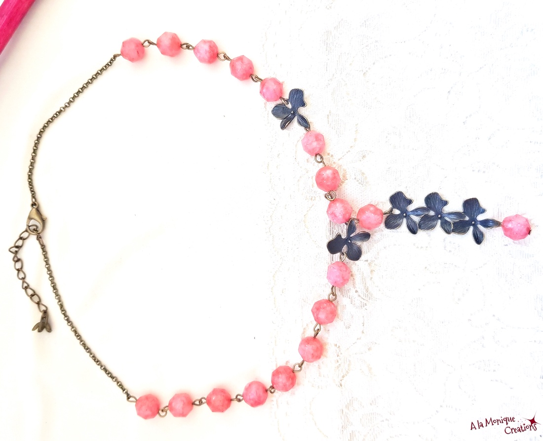 Colier cu flori si rodocrozit - bijuterii - coliere - coliere din pietre semiprețioase - Artynos.ro