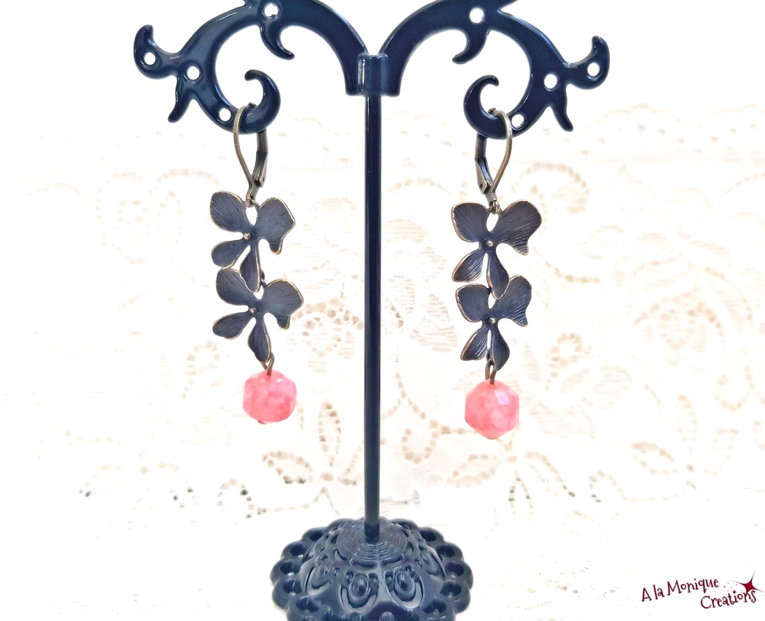 Cercei cu flori si rodocrozit - bijuterii - cercei - cercei din pietre semiprețioase - Artynos.ro