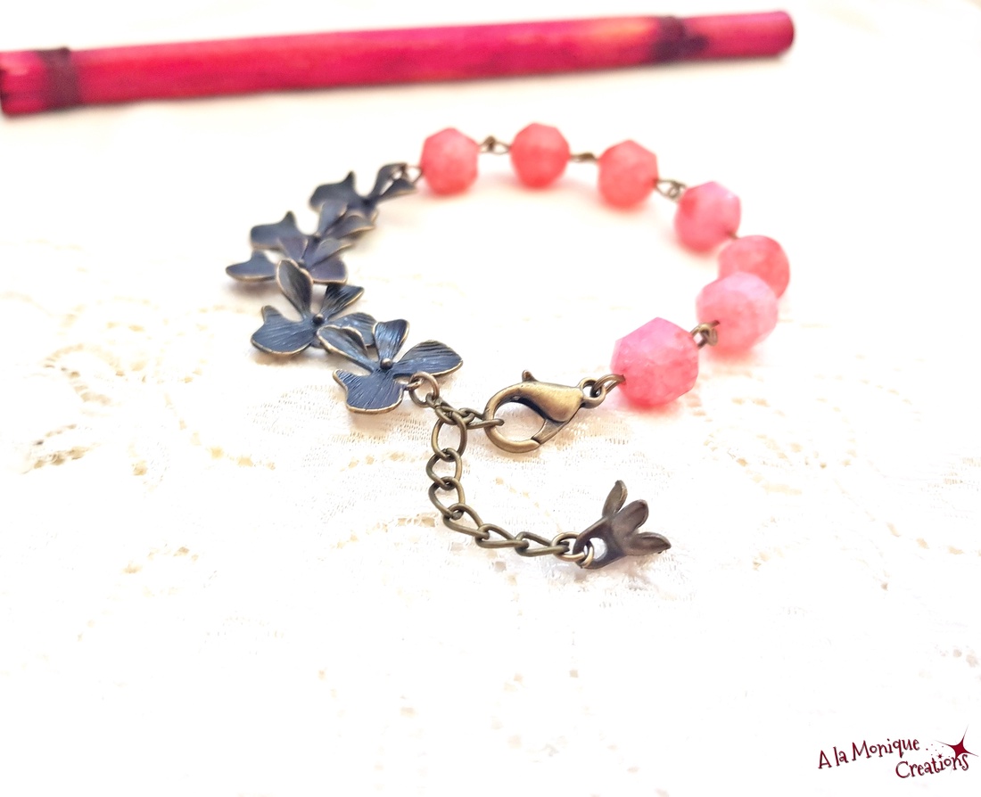 Bratara cu flori si rodocrozit - bijuterii - brățări - brățări din pietre semiprețioase - Artynos.ro