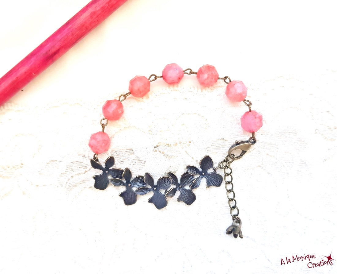 Bratara cu flori si rodocrozit - bijuterii - brățări - brățări din pietre semiprețioase - Artynos.ro