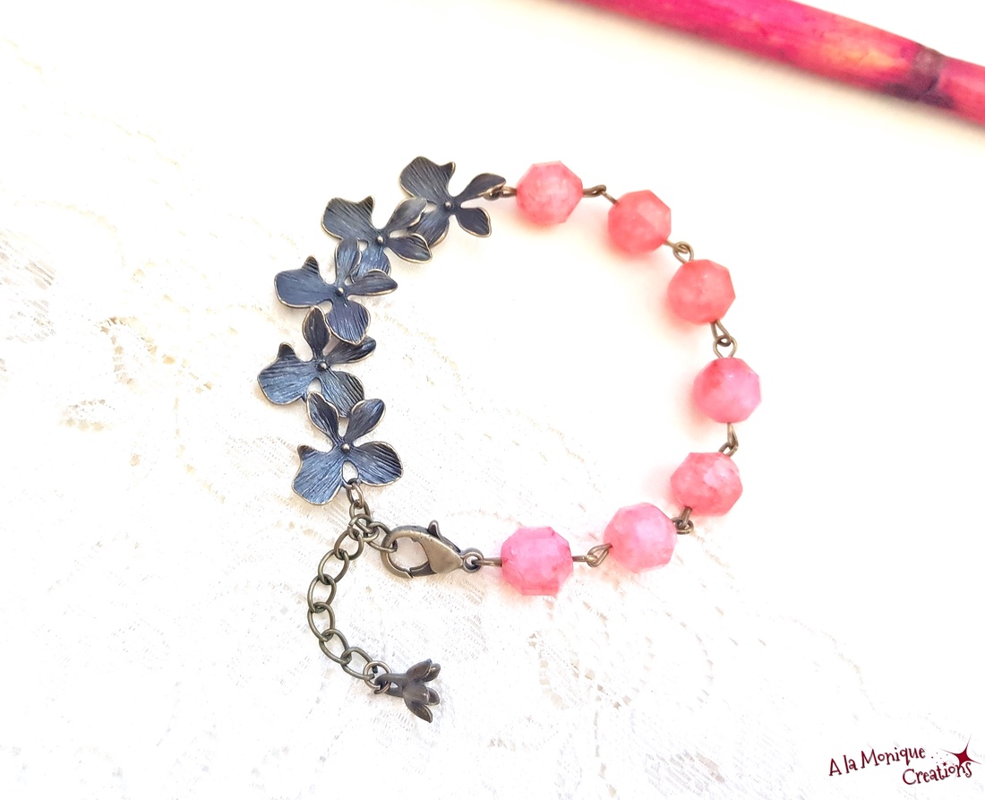 Bratara cu flori si rodocrozit - bijuterii - brățări - brățări din pietre semiprețioase - Artynos.ro