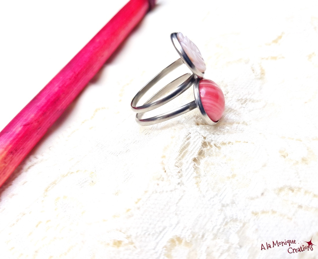 Inel dublu cu rodocrozit si trandafir roz - bijuterii - inele - inele cu pietre semiprețioase - Artynos.ro